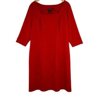Lane Bryant Sheath Dress Red 3/4 Sleeve Square Neck Ponte Knit Women’s Sz 14-16W